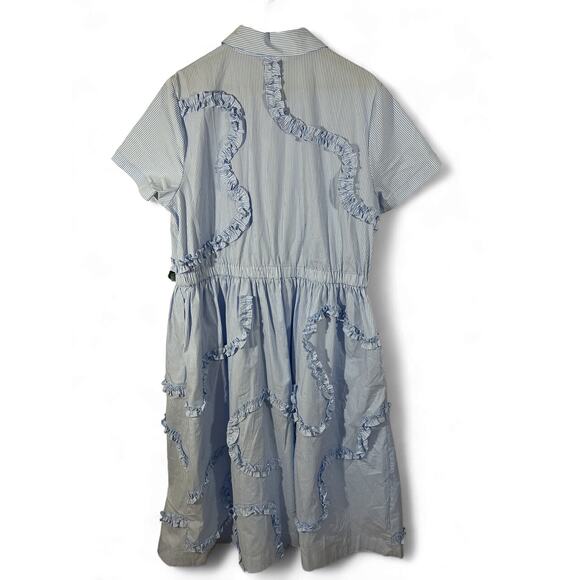 Kate Spade Dress Blue Stripe Ruffle Button Front Midi Fit Flare Coastal XXL - Picture 4 of 10